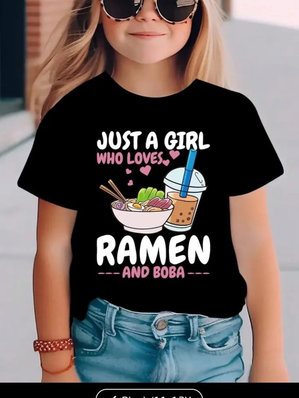 Just a Girl Who Loves Ramen and Boba Kids T-Shirt - Black